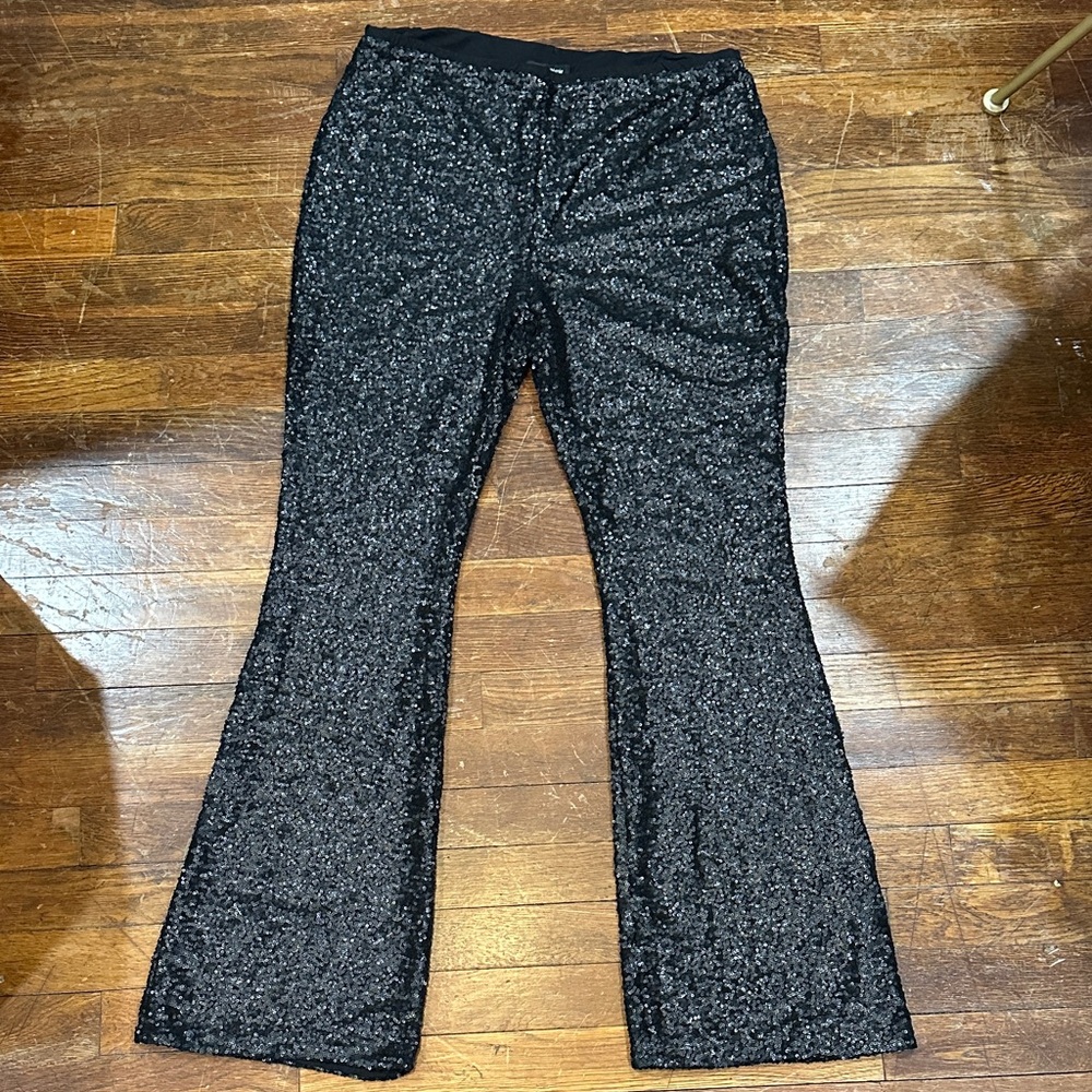 Black Sequin Flare Pants